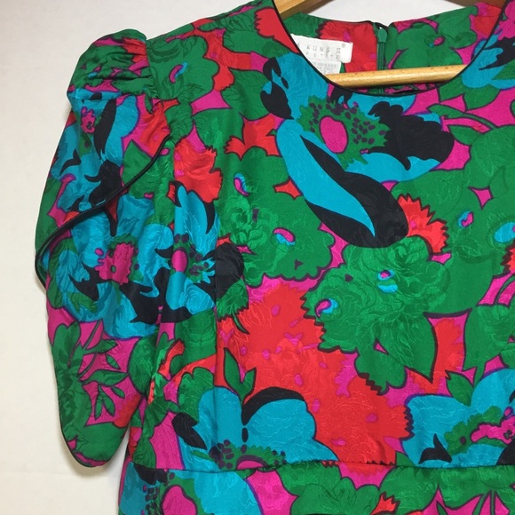 Vintage 80's Flora Kung Silk Dress Emerald SZ 10 - Picture 5 of 11